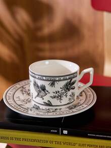 Cirelle 1set Coffee Cup & Saucer Set Afternoon Tea Cup Dessert Plate Vintage Ceramic Mug Back To School - Black and White - View 2