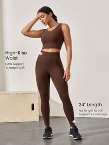 GLOWMODE Quần legging tập gym cạp cao hở lưng liền mạch 24" tác động trung bình - màu nâu - Xem 3