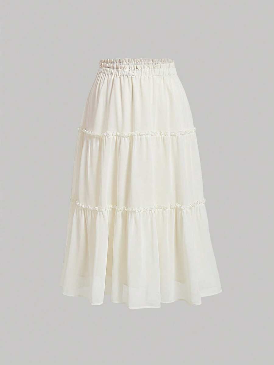 SHEIN MOD Plus Frill Trim Ruffle Hem Skirt - Beige - View 1