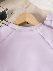 Genkimix Kids 两件套女童时尚灰色圆领长袖上衣和阔腿裤，饰有蝴蝶结，秋冬季 - 紫色 - 查看 8