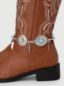 ROMWE Fairycore 1 mặt dây chuyền xích giày phong cách Bohemian chạm nổi màu ngọc lam, phụ kiện giày thời trang cổ điển, phù hợp cho mùa thu/đông để tăng thêm nét bí ẩn - Màu xanh lam - Xem 5