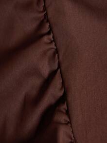 Elaquor 大码女式纯色荷叶领长袖荷叶边下摆休闲连衣裙 - 棕色 - 查看 5