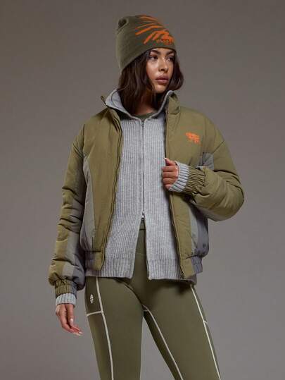 MUSERA 拉链撞色弹力下摆高领羽绒服，冬季酷女孩舒适可爱户外探险家Y2K