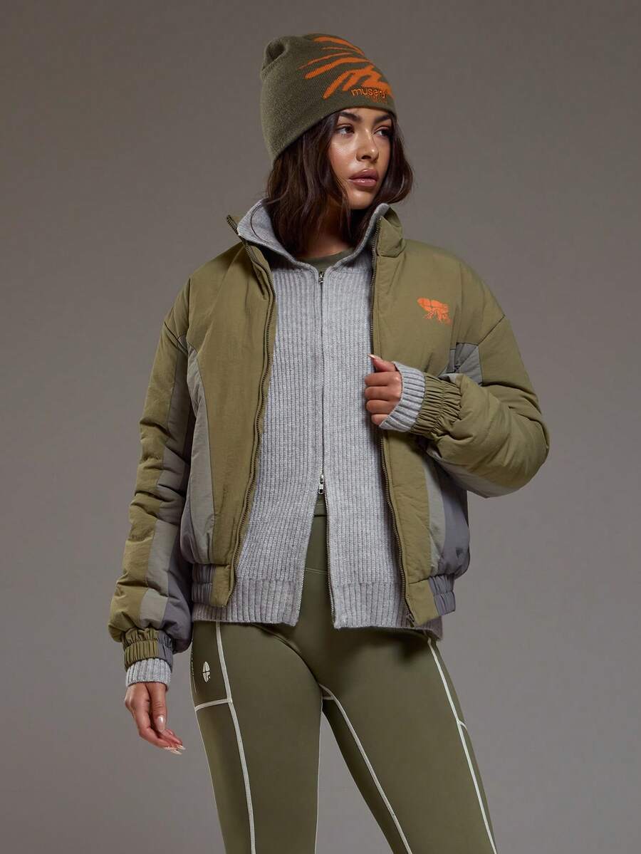 MUSERA Zip Through Contrast Colour Elasticated Hem High Neck Padded Jacket Winter Coolgirl Cosy Cute Outdoors Explorer Y2k - Multicolor - View 1