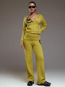 MUSERA V领拉链连帽修身马海毛针织套头衫，仅上衣，冬季酷女孩舒适可爱户外探险嘉年华假期必备 - 綠色 - 查看 5