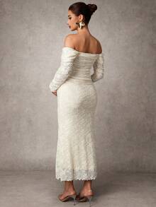 MaterniChic Maternity Clothes Maternity  Dress Spring And Summer Pregnant Clothes Apricot Dress Lace One Shoulder Elegant Party Romantic - Apricot - View 2