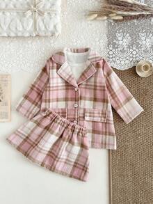 SHEIN New Baby Girls 3 Pieces Set Autumn/Winter, Elegant School Style Princess Dress Outfit - Pastel - View 4