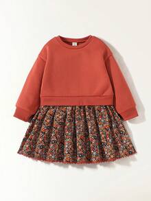 Maija Kids 女童针织圆领长袖宽松休闲连衣裙 - 咖啡 - 查看 7