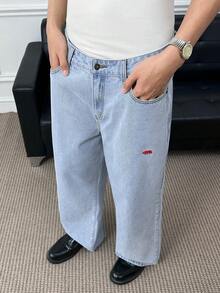 ESTAVOR Męskie jeansy z kieszeniami, luźne, szerokie, uniwersalne, casualowe - Niebieski - Zobacz 5