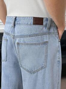 ESTAVOR Męskie jeansy z kieszeniami, luźne, szerokie, uniwersalne, casualowe - Niebieski - Zobacz 7