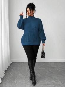 Elenzga Plus Size Women's Solid Color Turtleneck Knit Pullover Sweater, Versatile For Daily Wear, Winter - Royal Blue - View 4