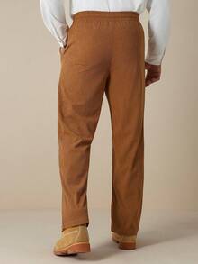 Manfinity Nomadique Men's Casual Bestselling Straight Leg Pants, INS Style, Corduroy Fabric, Suitable For Daily Wear And All Seasons, Essential Gift For Boyfriend/Husband, Men's Casual Apparel, Y2K Brown Pants Mens Linen Bottoms Brown Baggy Pants Western Pants Mens Corduroy Pants - Brown - View 2