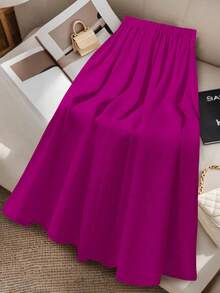 GlowEve CURVE 大码女式百褶时尚优雅修身A字裙 - 玫紅色 - 查看 2