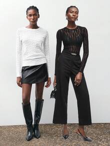 Maija 女士修身長袖鏤空高領連身衣