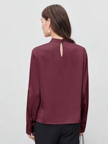 BizChic 2026 Spring/Summer New Arrival Smoked Pink Pleated Collar Design Women's Pullover Blouse, Vintage Chic Urban Commute Everyday Casual Romantic Outfit, 90s Style, Suitable For Christmas, New Year, Thanksgiving, Elegant Party, Beach, Graduation, Versatile & Minimalist, Suitable For Wedding Guest, Host, Date, Party, Concert, Brunch, Airport And Multi-Occasion - Purple - View 2