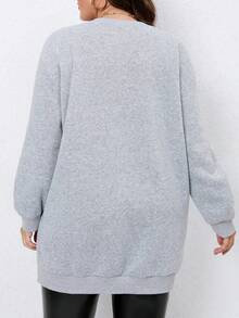 SHEIN 大码女式休闲V领铆钉卫衣 - 灰色 - 查看 2