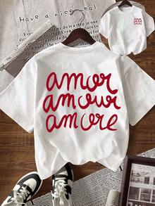 EMERY ROSE Plus Size Summer Casual Letter Print Short Sleeve T-Shirt - Multicolor - View 1