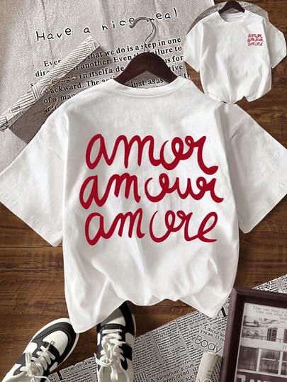 EMERY ROSE Camiseta de manga corta con estampado de letras de talla grande para verano