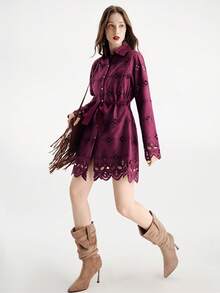 Aveloria Modichic 冬季新款法式优雅刺绣镂空设计腰部连衣裙