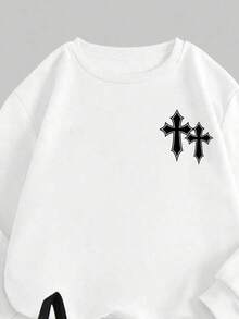 Slaydiva 白色卫衣+黑色打底裤/女士外出套装/秋冬女装/女士秋冬/休闲街头风圆领卫衣打底裤套装/返校季/Y2K/穿搭/街头风/十字图案，秋季，女士秋装 - 彩色 - 查看 3