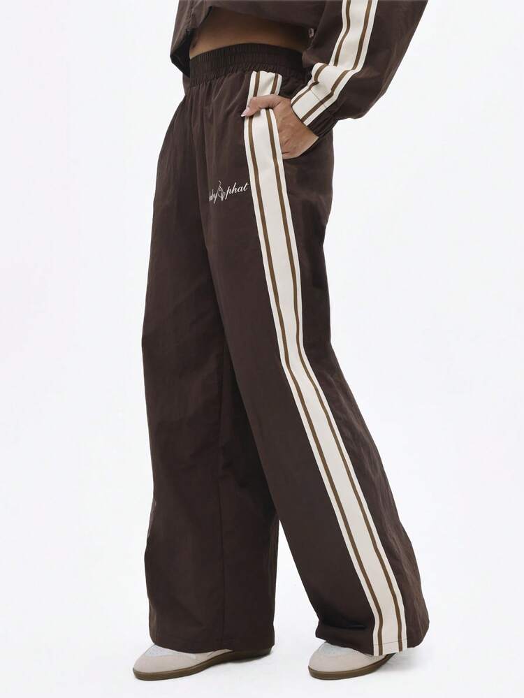 BABYPHAT Hüfthose mit seitlichen Streifenbändern, weite Beine, Nylon Jogginghose mit Kordelzug, Freizeithose für Herbst und Winter