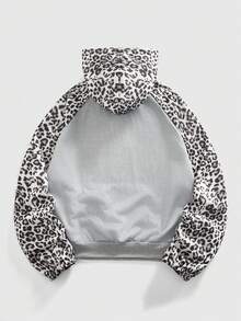 ROMWE MEN Street Life 男士标语印花拼接豹纹插肩袖袋鼠口袋连帽衫 - 彩色 - 查看 3