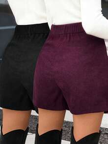 EMERY ROSE Plus Size Versatile Solid Color Wrap Shorts - Multicolor - View 2