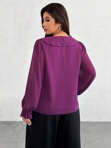 SHEIN Privé Plus Size Women's Solid Color Ruffle Collar Long Sleeve Loose Fashion Blouse - Purple - View 2