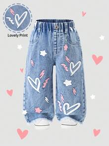 Quần jeans ống đứng in họa tiết nhiều màu cho bé gái, thời trang dễ thương, dễ thương, thích hợp mặc đi học và mặc hàng ngày! Chất vải denim xanh giặt thoải mái, họa tiết in họa tiết nhiều màu tươi tắn và sống động. - Rửa nhẹ - Xem 3