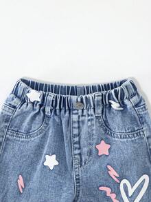 Quần jeans ống đứng in họa tiết nhiều màu cho bé gái, thời trang dễ thương, dễ thương, thích hợp mặc đi học và mặc hàng ngày! Chất vải denim xanh giặt thoải mái, họa tiết in họa tiết nhiều màu tươi tắn và sống động. - Rửa nhẹ - Xem 5