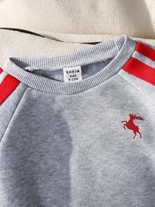 2pcs/Set Baby Boy Cute Casual Sports Ribbon Knit Christmas Red Sweatshirt And Jogger Pants Tracksuit, Unisex Baby Clothes, Baby Winter Clothes - Light Grey - View 3