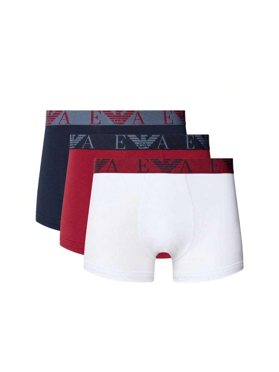 3 Pack Men's Boxers - Red and White and Navy Blue - View 1