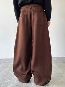 Manfinity Hypemode Quần ống rộng trơn màu thường ngày cho nam, Phong cách đường phố, Rộng thùng thình, Dành cho nam, Cặp đôi, Họa tiết, Tôi yêu bạn trai, Bạn bè, Phù hợp, Bạn trai - màu nâu - Xem 2
