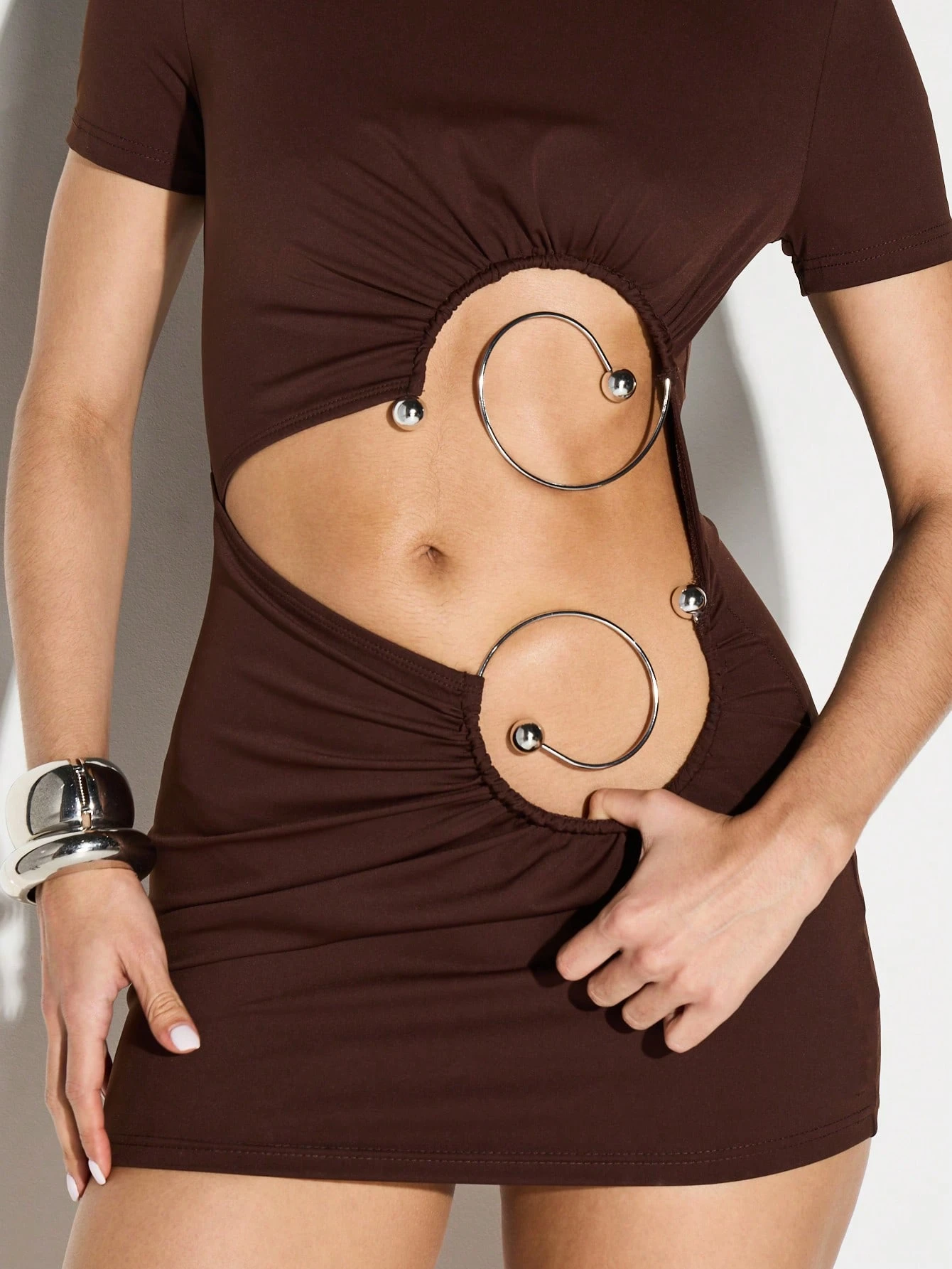 KIZN Brown Cut Out Mini Dress With Metal Rings