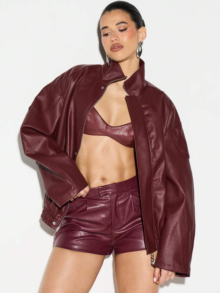KIZN Burgundy Leather Hot Pants With Side Pockets