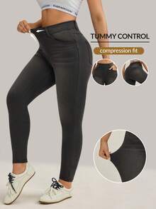 Flexra Quần jean bó cạp cao có túi tiện dụng đa năng cho nữ - Xám - Xem 1