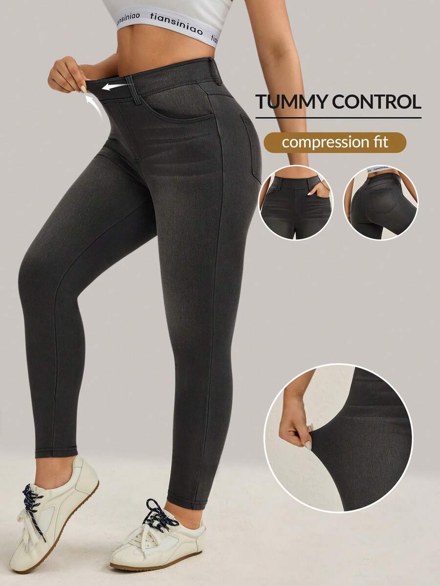 Flexra Quần jean bó cạp cao có túi tiện dụng đa năng cho nữ - Xám - Xem 1