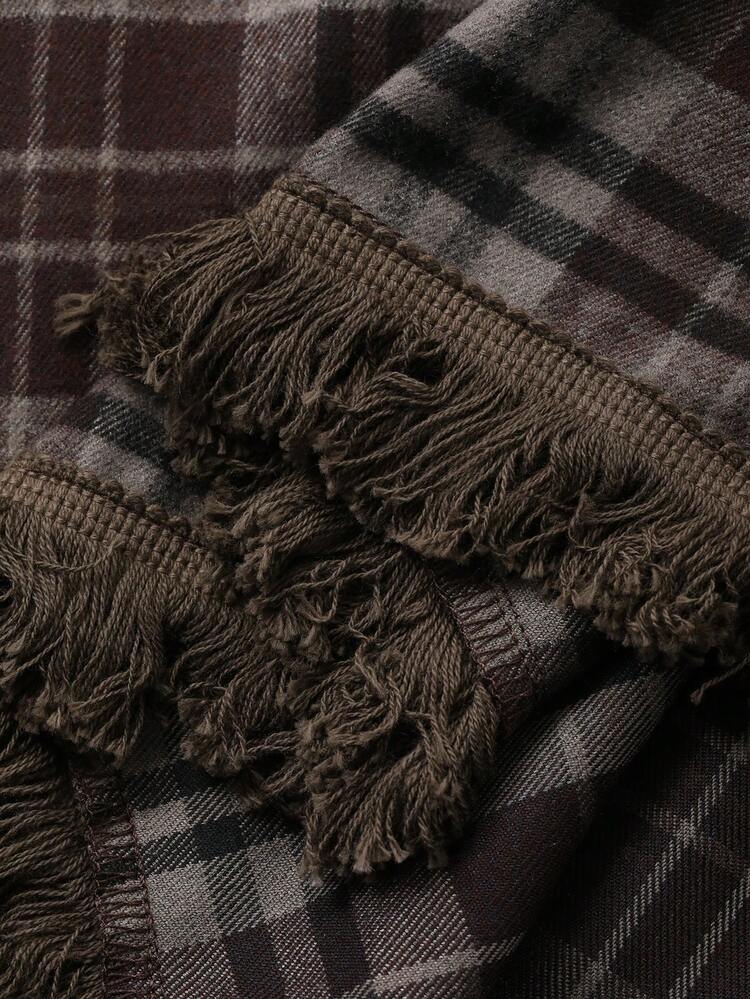 Women's Elegant Asymmetrical Fringe Hem A-Line Skirt, Loose Fit Colorblock Plaid Pattern, Suitable For Autumn/Winter Y2k