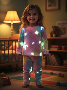 SHEIN Babygirl Cute Fluffy Cartoon Pattern Long Sleeve Pajama Set, Autumn/Winter - Pink - View 1