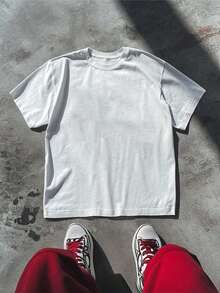 Manfinity Dauomo Camiseta de manga corta con cuello redondo con estampado de letras y llaves, moda urbana para hombres - Blanco - Ver 2