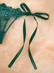 SHEIN Bộ đồ lót ren thêu màu xanh da trời 2 món dành cho nữ - xanh quân đội - Xem 4