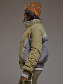 MUSERA Zip Through Contrast Colour Elasticated Hem High Neck Padded Jacket Winter Coolgirl Cosy Cute Outdoors Explorer Y2k - Multicolor - View 3