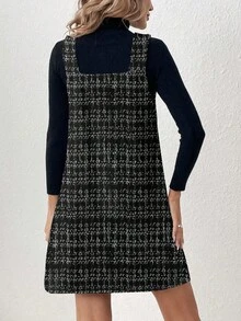 Easowa 女士休闲简约图案短连衣裙，适合秋冬季节，格子印花 - 彩色 - 查看 2