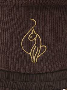 BABYPHAT Jersey de punto acanalado con hombro asimétrico y bordado de logo, manga larga, casual para otoño e invierno - Marrón - Ver 6