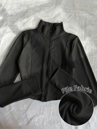 INAWLY 大码女式抓绒薄外套，休闲街头风拉链运动修身长袖大衣，秋季款