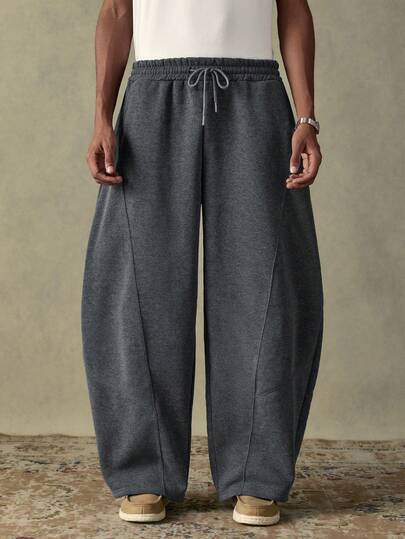 SWAVVY 男士标准尺码休闲运动裤，宽松版型，纯色拼接口袋，松紧腰带