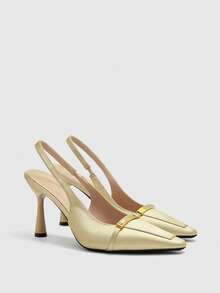 CUCCOO BIZCHIC Women's Fashion Black Patent Leather Slim High Heel Pumps, Suitable For Commuting, Dates, Gatherings, Parties And Other Occasions - Gold - View 7