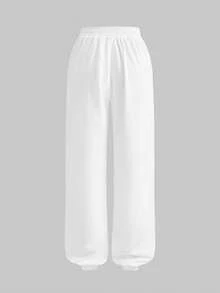 ROMWE J-Fashion Quần nỉ thể thao in họa tiết oversized dành cho nữ - trắng - Xem 2