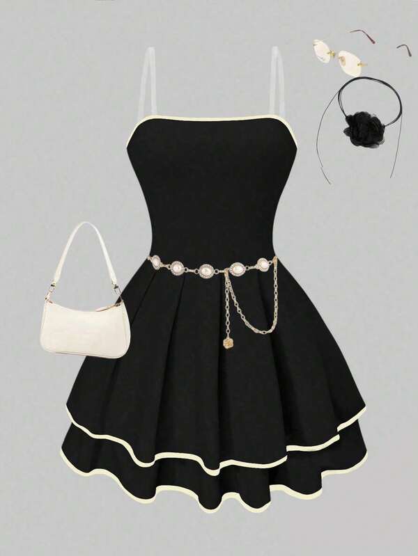 SHEIN ChillGRL 少女优雅舒适的露肩紧身褶皱连衣裙，适合春夏季派对和聚会