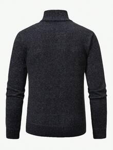 Manfinity Mode Men's Rhombus Pattern Zip-Up Casual Sweater, Autumn/Winter Cardigan For Knitted Cardigans, Long Sleeve Top - Dark Grey - View 2